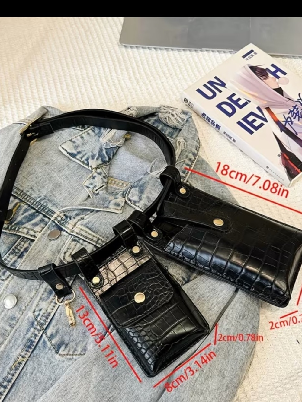 Black Croc-Embossed Multi-Pouch Belt Bag - Picture 6 of 6